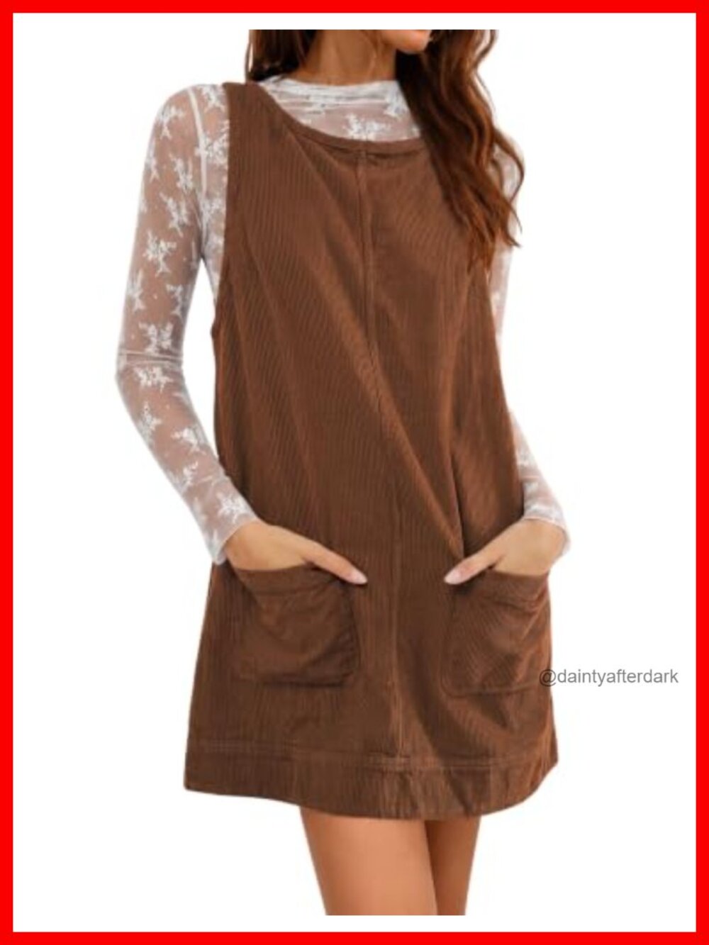 Corduroy Overall Mini Dress Sleeveless A-Line Jumper Pinafore Pockets
